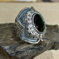 925 Silver Men Handmade Emerald Gemstone Engraved Signet Ring