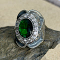 925 Silver Men Handmade Emerald Gemstone Engraved Signet Ring