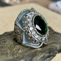 925 Silver Men Handmade Emerald Gemstone Engraved Signet Ring