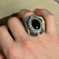 925 Silver Men Handmade Emerald Gemstone Engraved Signet Ring