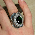 925 Silver Men Handmade Emerald Gemstone Engraved Signet Ring
