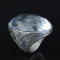 Men Large Silver White Diamond Ring, Moissanite Gemstone Men Ring,Silver Vintage Handcrafted Ottoman Men Ring