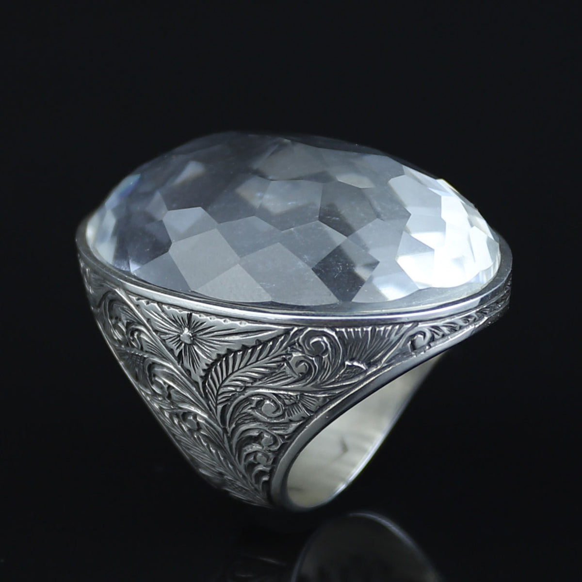 Men Large Silver White Diamond Ring, Moissanite Gemstone Men Ring,Silver Vintage Handcrafted Ottoman Men Ring