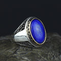 925 Solid Silver Men Oval Natural Lapis Lazuli Ottoman Style Ring
