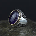 Men Handmade Oval Natural Amethyst Gemstone Handmade Ring