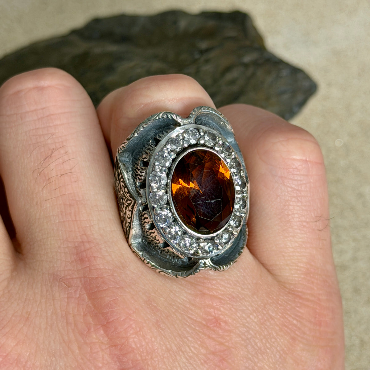 925 Sterling Silver Zultanite Gemstone Vintage Engraved Ring
