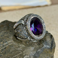 Men Handmade Engraved Amethyst Gemstone Turkish Style Ring