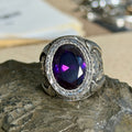 Men Handmade Engraved Amethyst Gemstone Turkish Style Ring