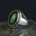 925 Silver Men Turkish Handmade Natural Canadian Green Jade Stone Ring