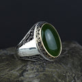 925 Silver Men Turkish Handmade Natural Canadian Green Jade Stone Ring