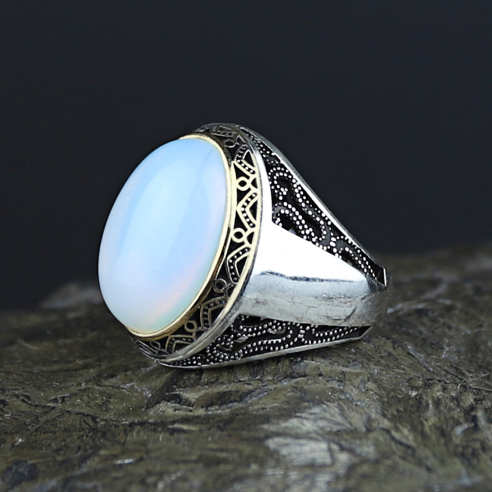 Men Handmade Natural Oval Moonstone Gemstone Turkish Ring