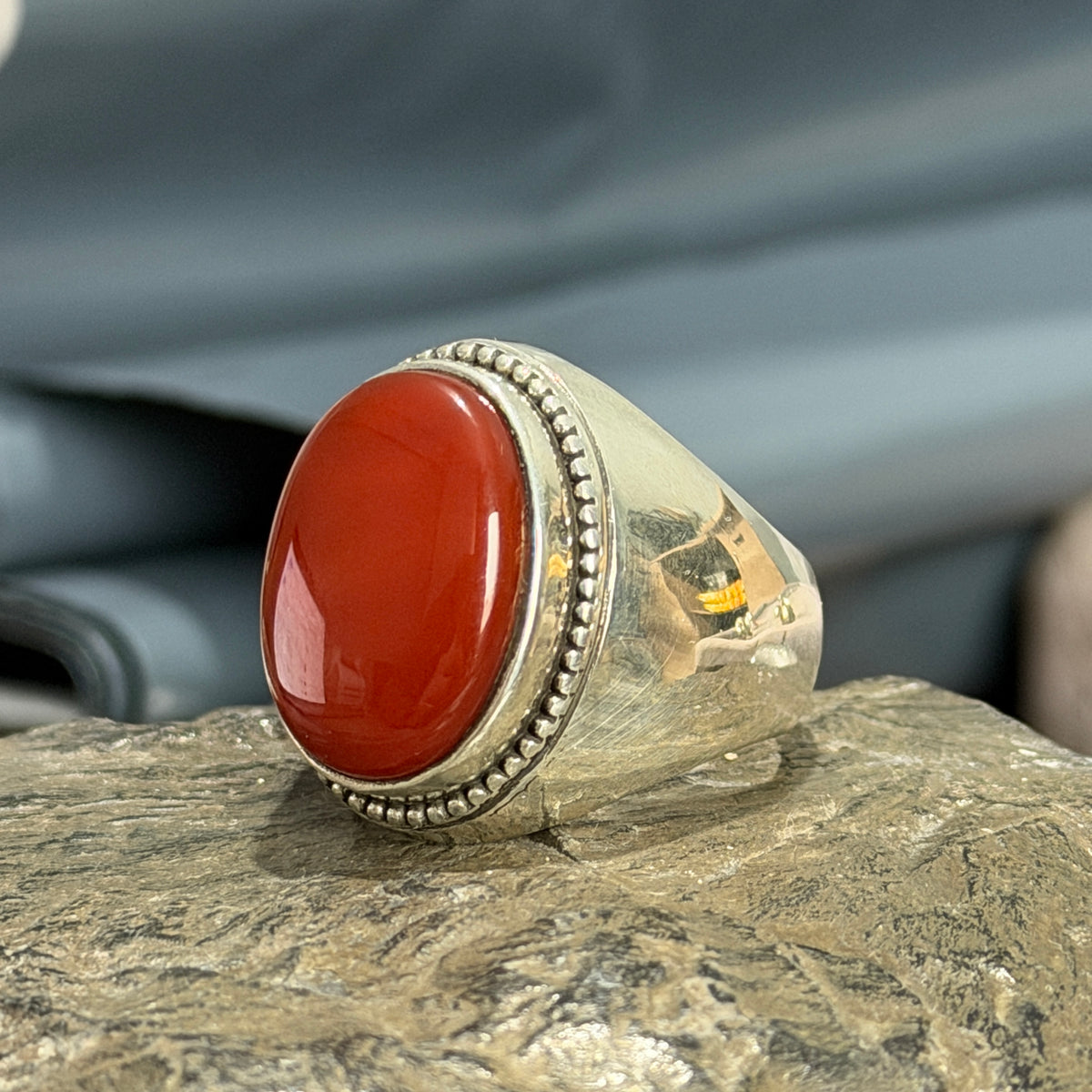 Men Handmade Red Agate Gemstone Classic Ring