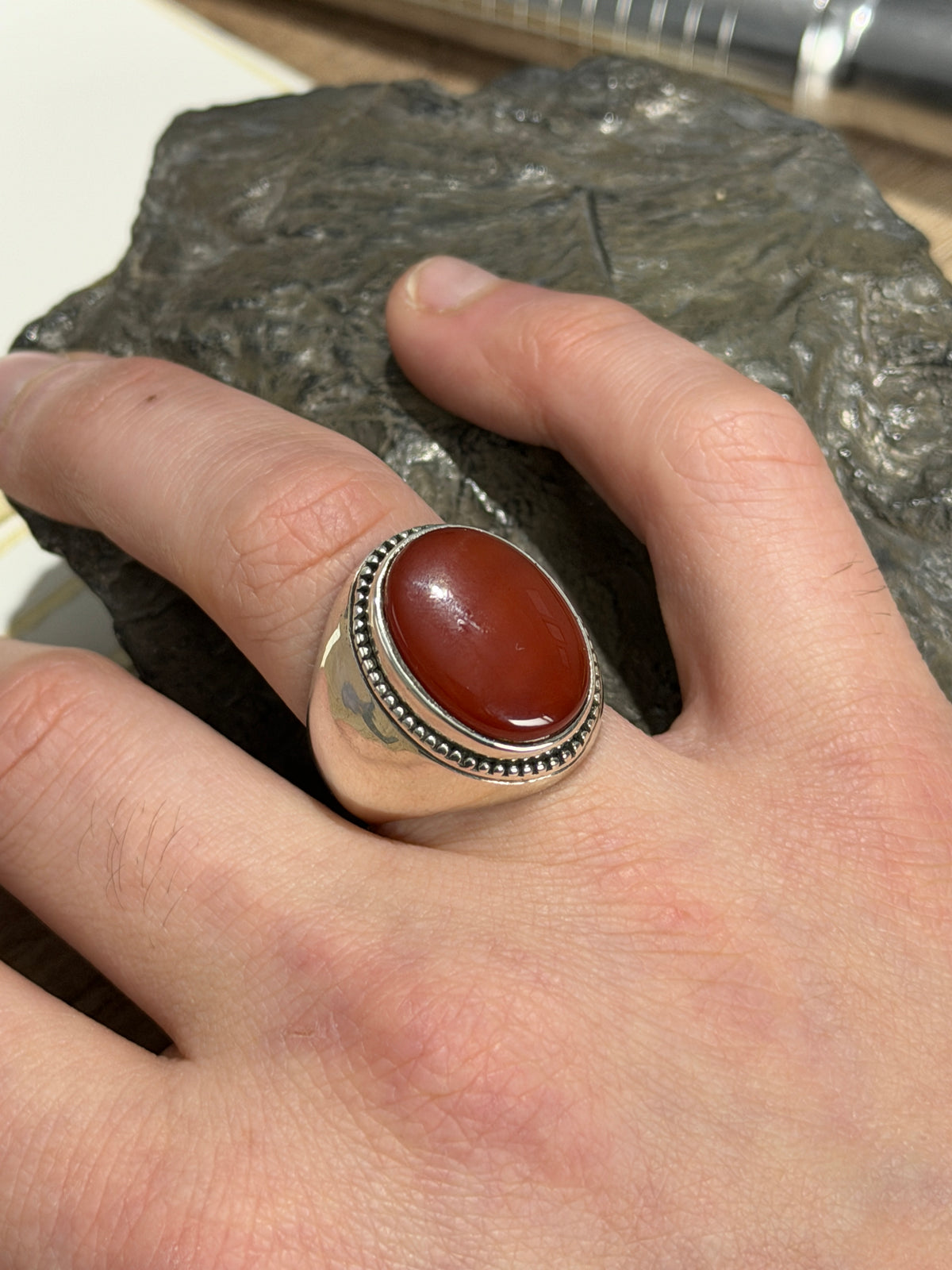 Men Handmade Red Agate Gemstone Classic Ring