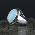 Men Handmade Natural Aquamarine Gemstone Turkish Silver Ring