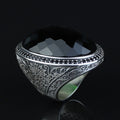 925 Silver Large Emerald Ring , Men Handmade Engraved Ring, Vintage Ottoman Ring, Men Green Stone Ring