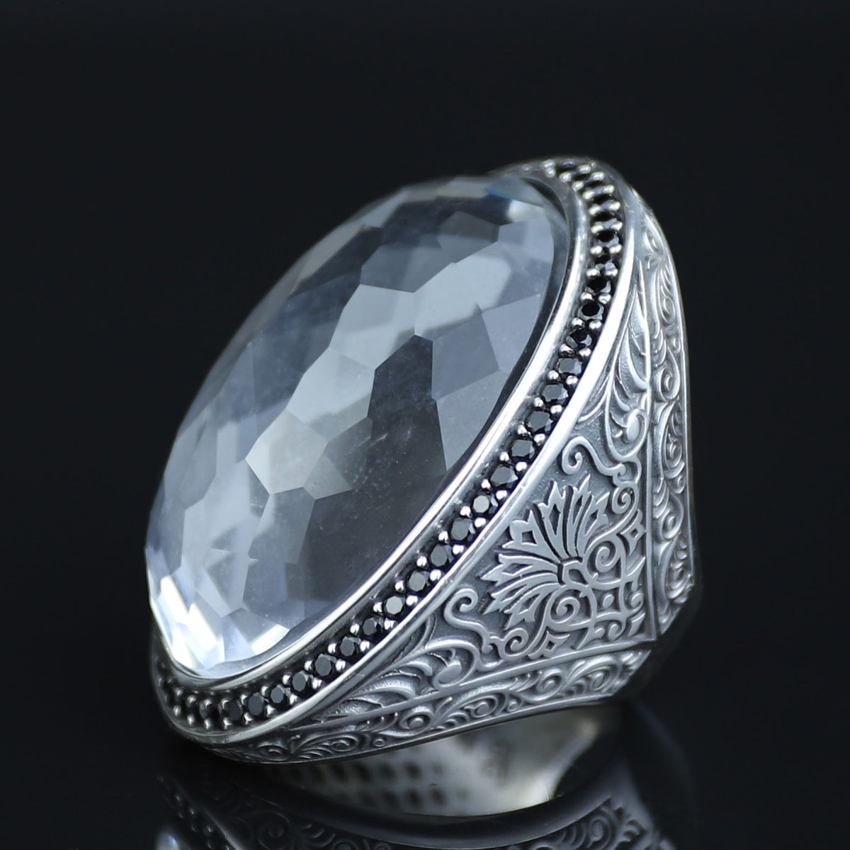 Men Silver Large Moissanite Ring, Artisan Men's Ice Out Ring, Heavy Mens Ring, Turkish Handmade Jewelry, Artisan Mens Ring