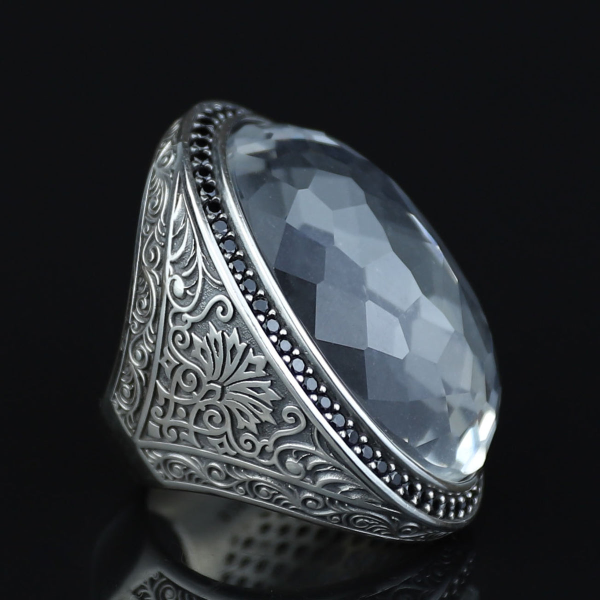 Men Silver Large Moissanite Ring, Artisan Men's Ice Out Ring, Heavy Mens Ring, Turkish Handmade Jewelry, Artisan Mens Ring