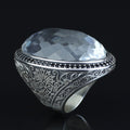 Men Silver Large Moissanite Ring, Artisan Men's Ice Out Ring, Heavy Mens Ring, Turkish Handmade Jewelry, Artisan Mens Ring