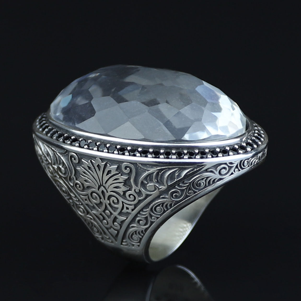 Men Silver Large Moissanite Ring, Artisan Men's Ice Out Ring, Heavy Mens Ring, Turkish Handmade Jewelry, Artisan Mens Ring