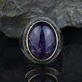 Men Handmade Oval Natural Amethyst Gemstone Handmade Ring
