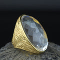 Men 18K Gold Ice Out Diamond Ring, Large Engraved Gemstone Mens Ring, Diamond Ottoman Men Ring, Gift For Men, 925 Sterling Silver