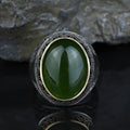 925 Silver Men Turkish Handmade Natural Canadian Green Jade Stone Ring