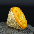 Man Silver Amber Stone Ring , Large Baltic Amber Ring , Turkish Silver Ring , Ottoman Style Embroidered Men's Ring