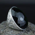 Mens Silver Large Green Stone Ring, Big Large Emerald Stone Ring, Ottoman Style Men Ring, Gift for Him, 925k Sterling Silver