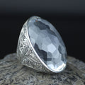 Men Large Silver White Diamond Ring, Moissanite Gemstone Men Ring,Silver Vintage Handcrafted Ottoman Men Ring