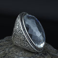 Men Silver Large Moissanite Ring, Artisan Men's Ice Out Ring, Heavy Mens Ring, Turkish Handmade Jewelry, Artisan Mens Ring