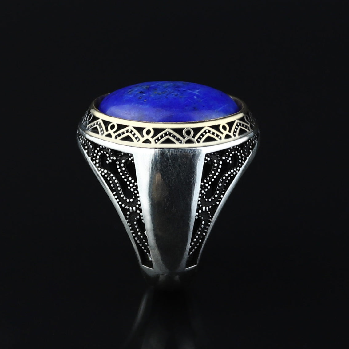 925 Solid Silver Men Oval Natural Lapis Lazuli Ottoman Style Ring