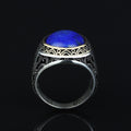 925 Solid Silver Men Oval Natural Lapis Lazuli Ottoman Style Ring