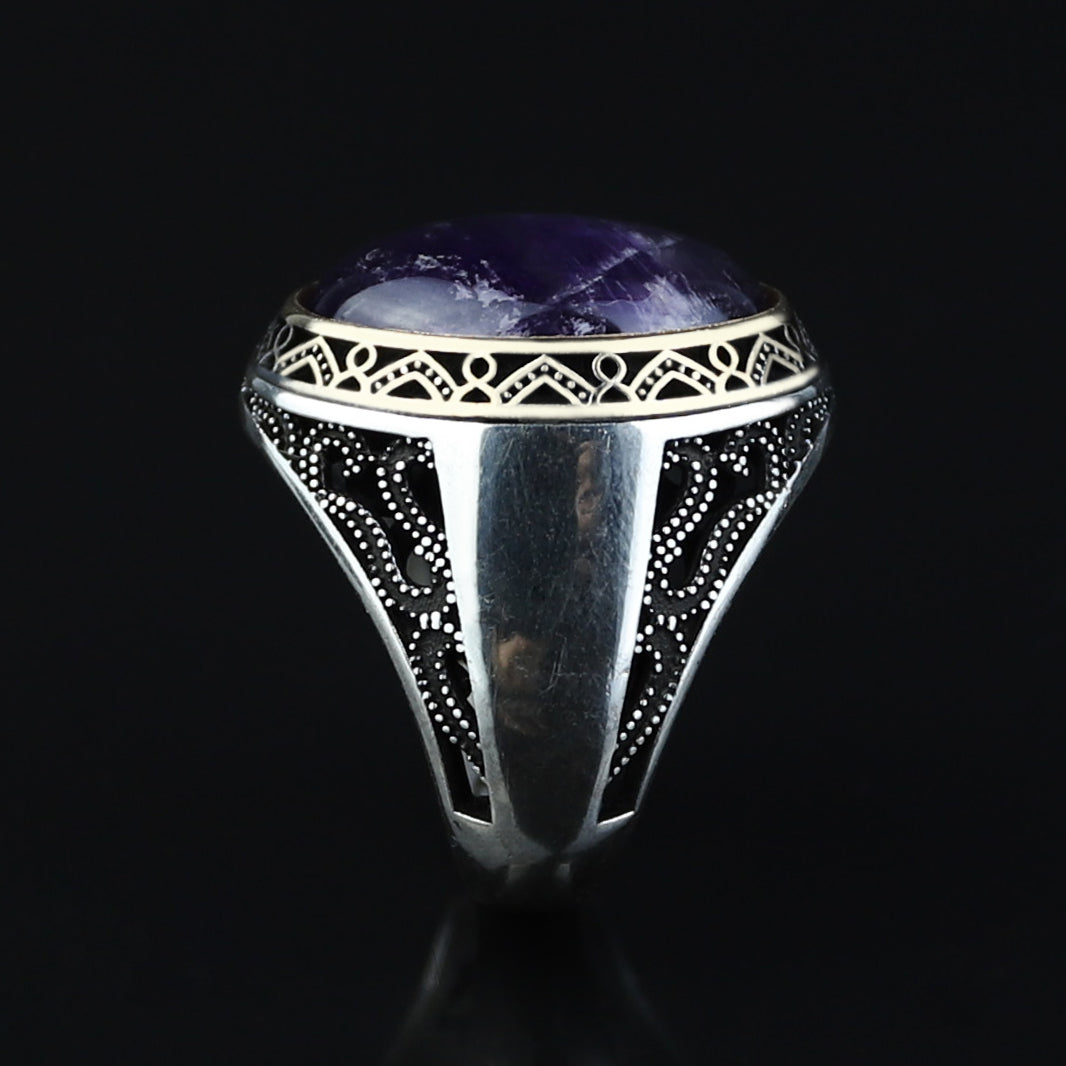 Men Handmade Oval Natural Amethyst Gemstone Handmade Ring