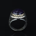 Men Handmade Oval Natural Amethyst Gemstone Handmade Ring