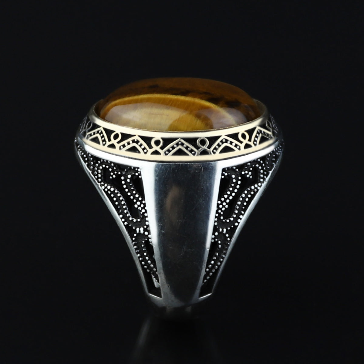 925 Sterling Silver Natural Tiger Gemstone Ottoman Style Ring
