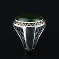 925 Silver Men Turkish Handmade Natural Canadian Green Jade Stone Ring