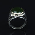 925 Silver Men Turkish Handmade Natural Canadian Green Jade Stone Ring