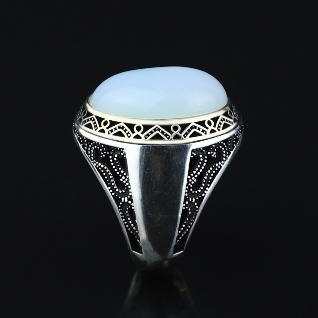 Men Handmade Natural Oval Moonstone Gemstone Turkish Ring