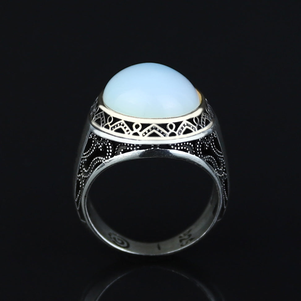 Men Handmade Natural Oval Moonstone Gemstone Turkish Ring