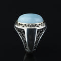 Men Handmade Natural Aquamarine Gemstone Turkish Silver Ring