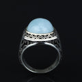 Men Handmade Natural Aquamarine Gemstone Turkish Silver Ring