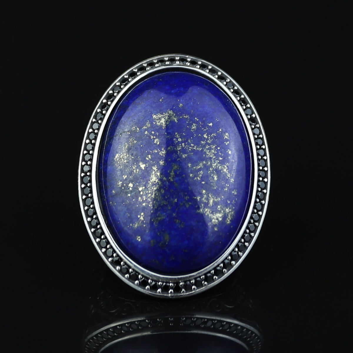 Men Large Natural Lapis Lazuli Ring, Turkish Handmade Lapis Ring , Blue Lapis Lazuli Ring, Ottoman Style Ring , 925k Sterling Silver Ring