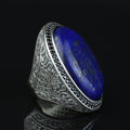 Men Large Natural Lapis Lazuli Ring, Turkish Handmade Lapis Ring , Blue Lapis Lazuli Ring, Ottoman Style Ring , 925k Sterling Silver Ring