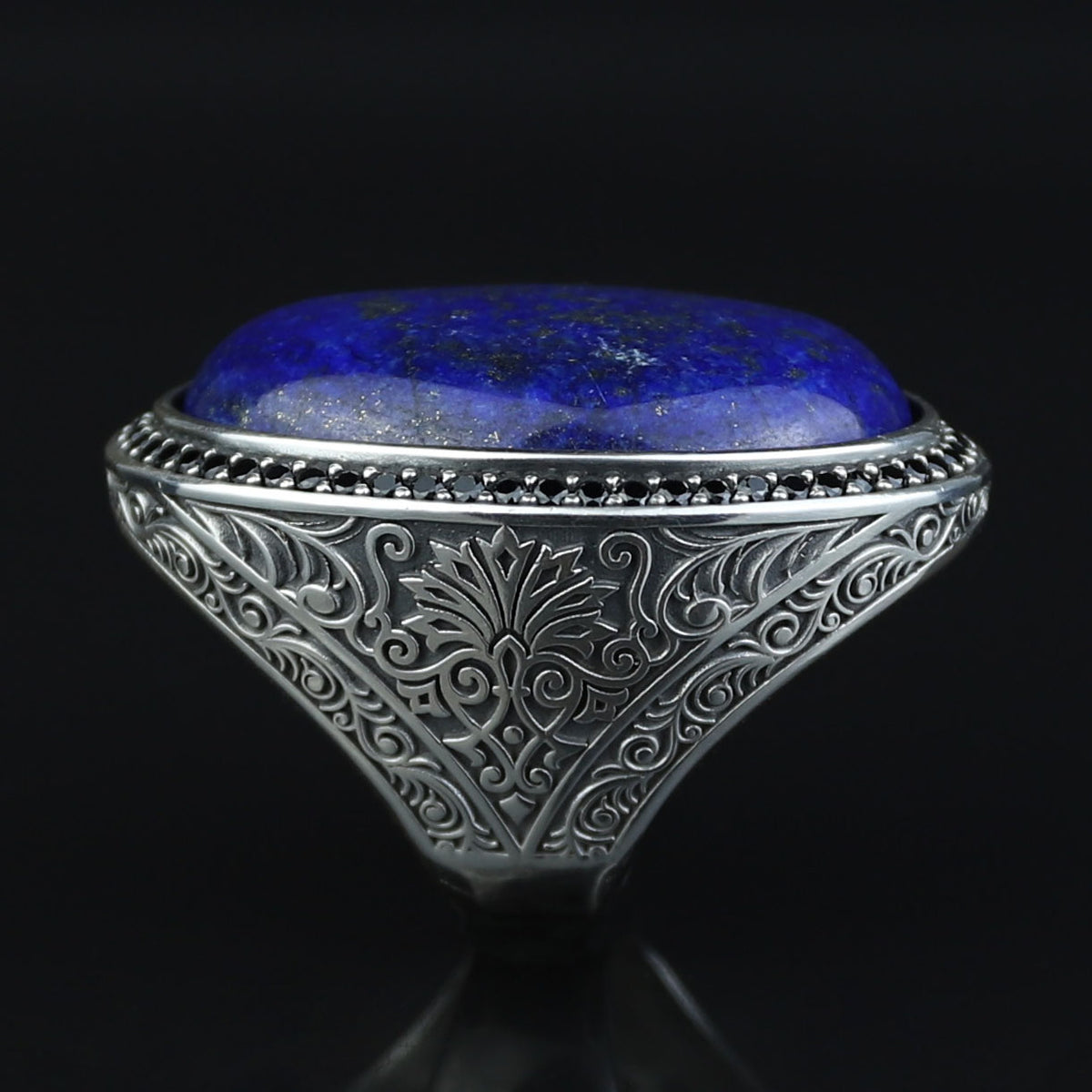 Men Large Natural Lapis Lazuli Ring, Turkish Handmade Lapis Ring , Blue Lapis Lazuli Ring, Ottoman Style Ring , 925k Sterling Silver Ring