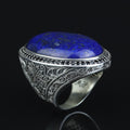 Men Large Natural Lapis Lazuli Ring, Turkish Handmade Lapis Ring , Blue Lapis Lazuli Ring, Ottoman Style Ring , 925k Sterling Silver Ring