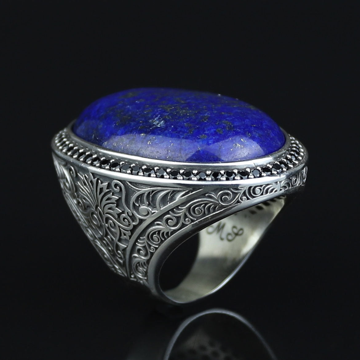 Men Large Natural Lapis Lazuli Ring, Turkish Handmade Lapis Ring , Blue Lapis Lazuli Ring, Ottoman Style Ring , 925k Sterling Silver Ring