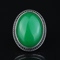 925 Silver Jade Stone Ring, Large Green Jade Stone Ring, Engraved Green Jade Ring, Natural Jade Ottoman Style Ring