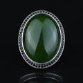 Men Silver Jade Stone Ring, Ottoman Style Engraved Large Ring, Big Silver Jade Stone Ring