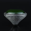 Men Silver Jade Stone Ring, Ottoman Style Engraved Large Ring, Big Silver Jade Stone Ring