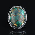 Men Silver Natural Malachite Ring, Engraved Men Large Ring, Big Green Stone Ring, Father Day Gift, 925k Sterling Silver Ring